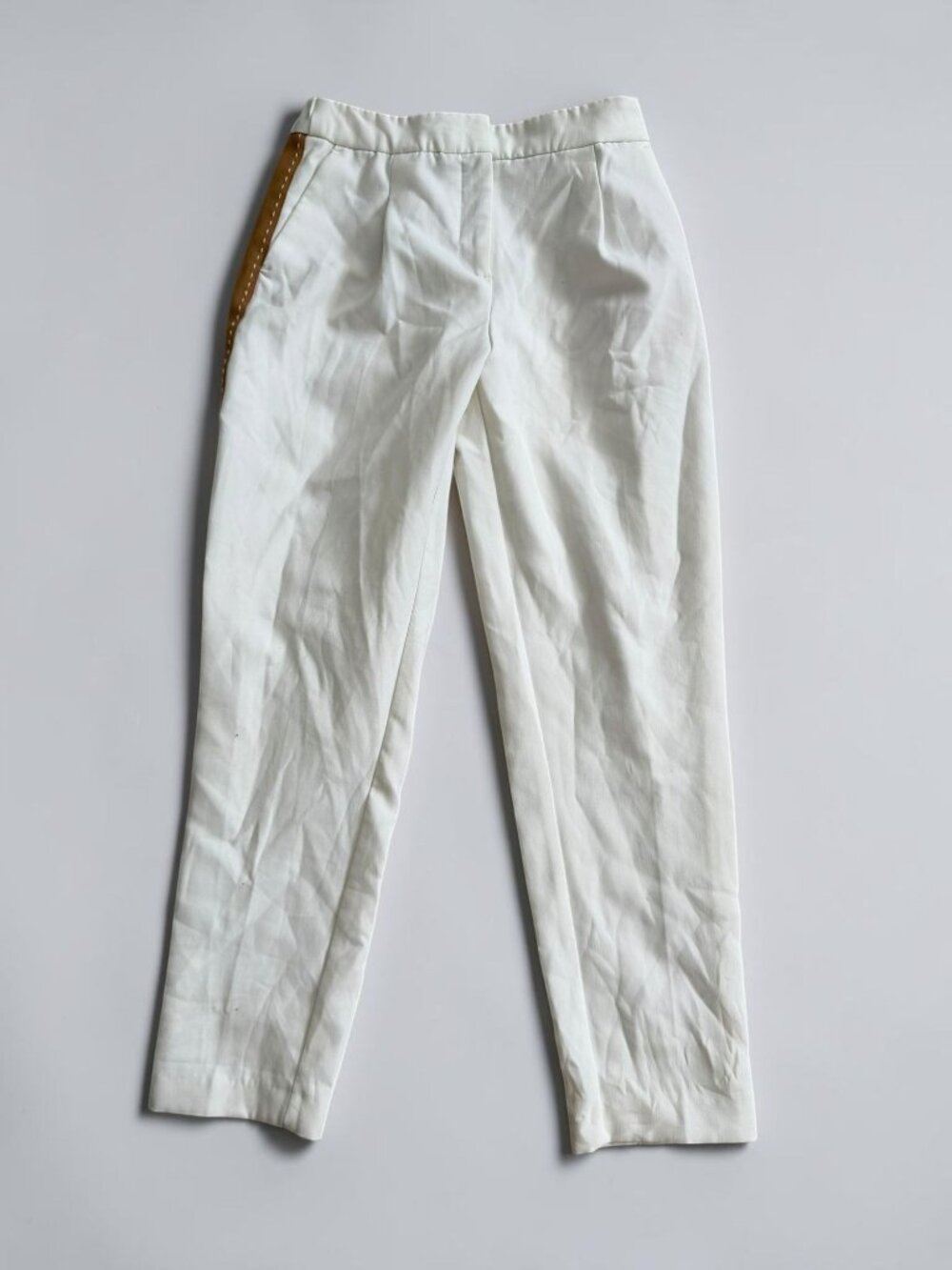 ZARA Cream Tan Pinstriped Ankle Dress Pants Size Small